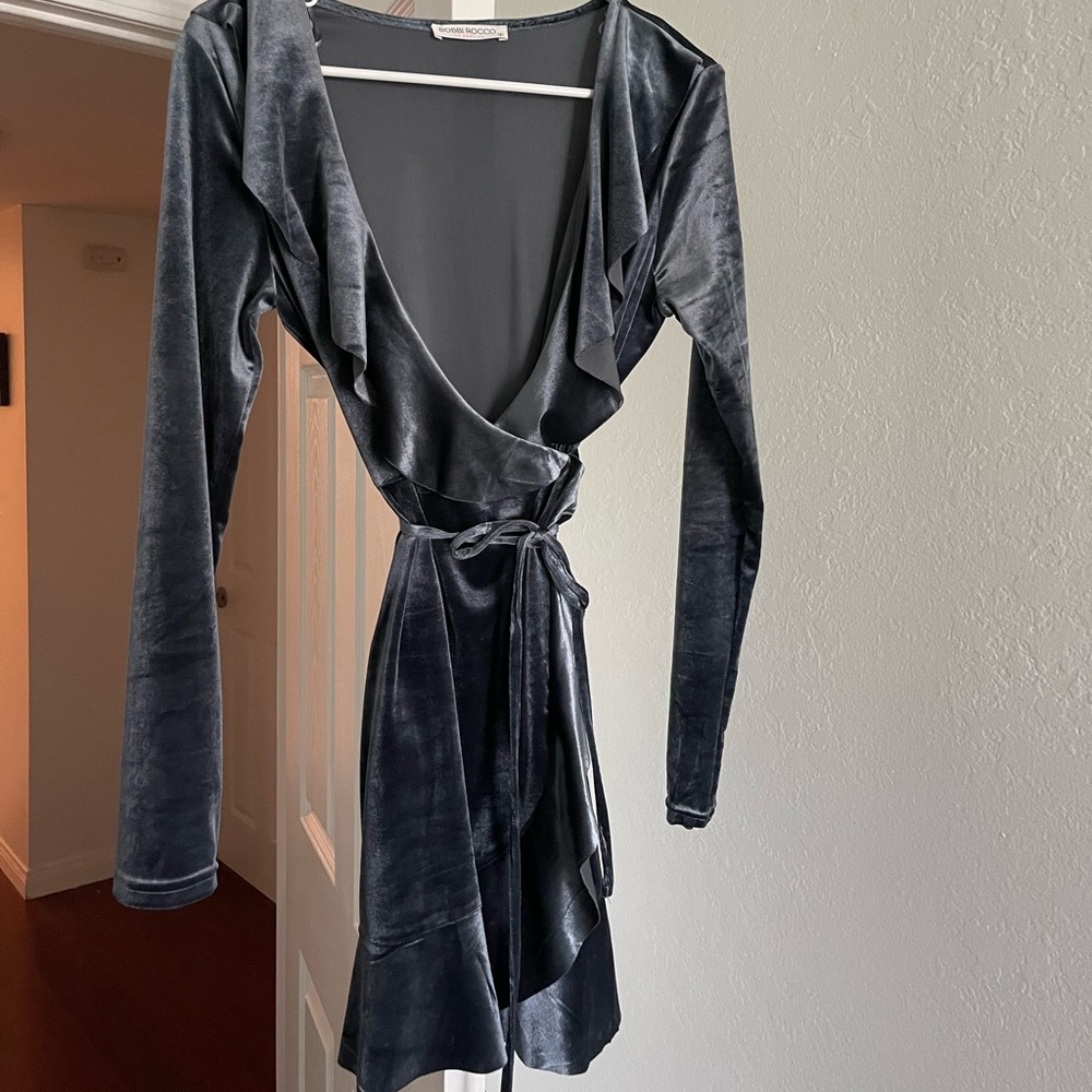 Dark Grey Velvet Wrap Dress